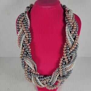 Vintage Multicolor Pearl Classic Grannycore Mobwife Academia Braid 16" Necklace
